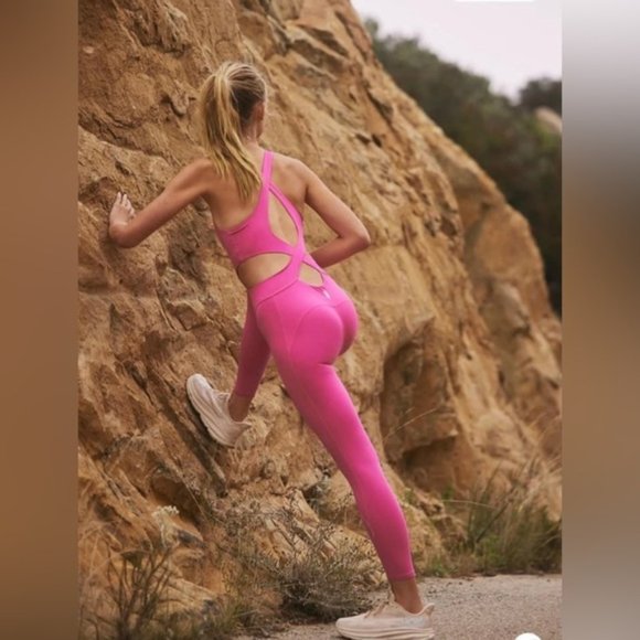 NEW Free People Movement Back it Up Jumpsuit Pink - Picture 1 of 15